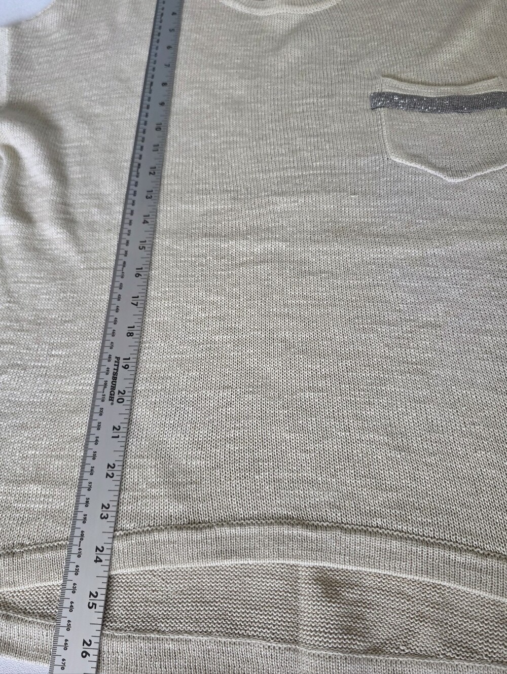 Brunello Cucinelli Beige Knit Top Monili Beaded Pocket Made in Italy M - Picture 4 of 12